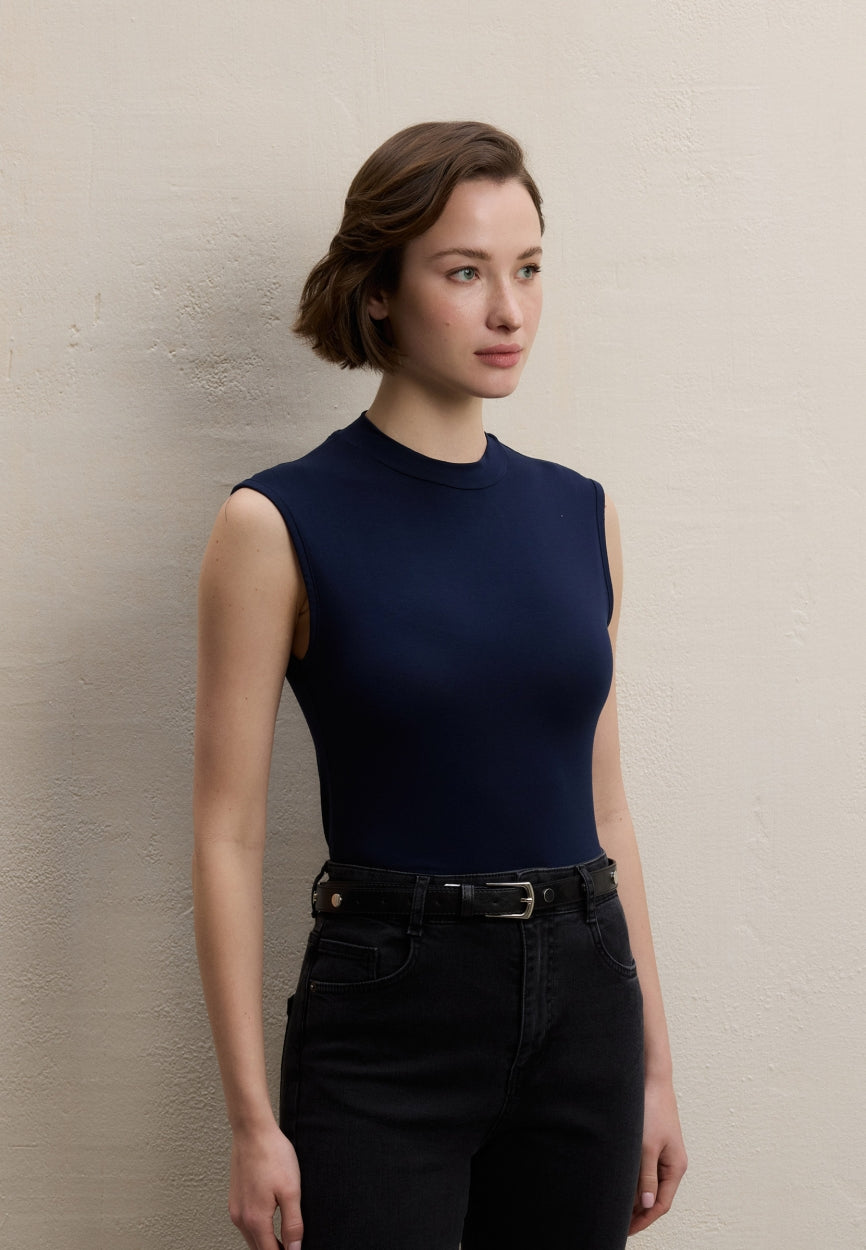 Qivola Sleeveless Bamboo Body Undershirt in Navy Blue, side view