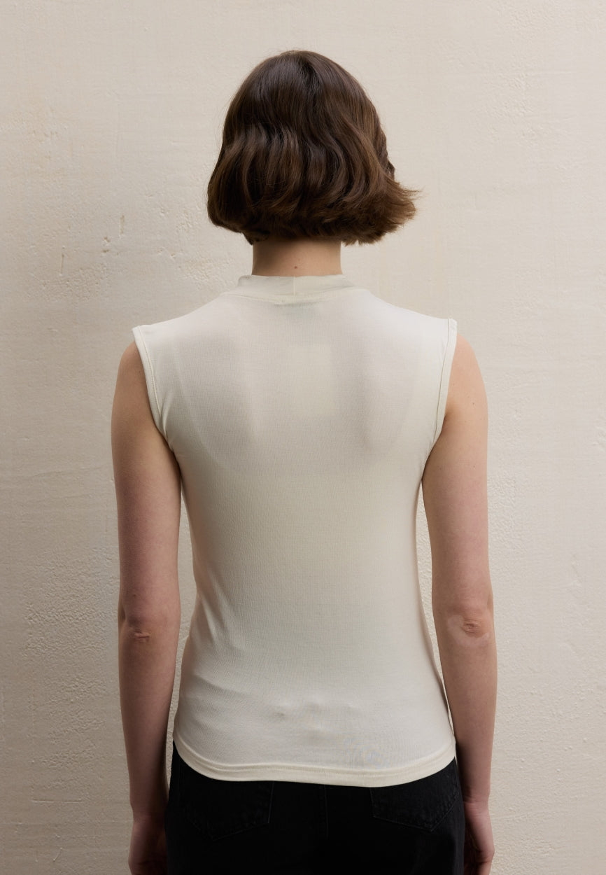 Qivola Sleeveless Bamboo Body Undershirt in Pearl, back view
