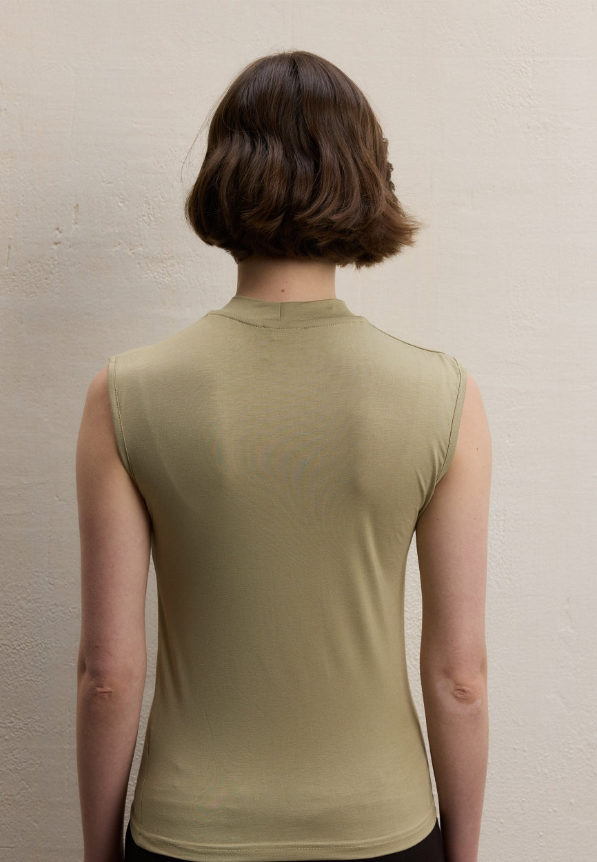 Qivola Sleeveless Bamboo Body Undershirt in Sage, detail view