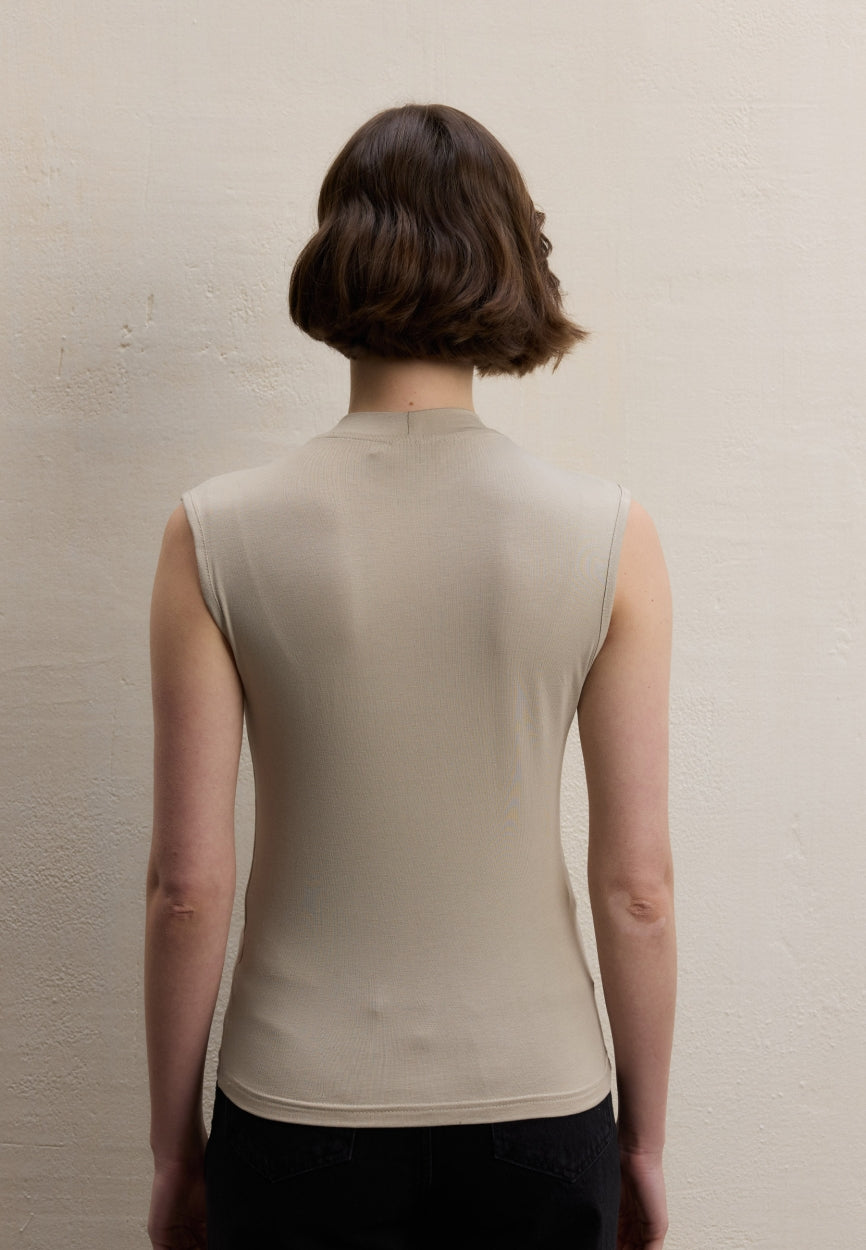 Qivola Sleeveless Bamboo Body Undershirt in Stone, back view