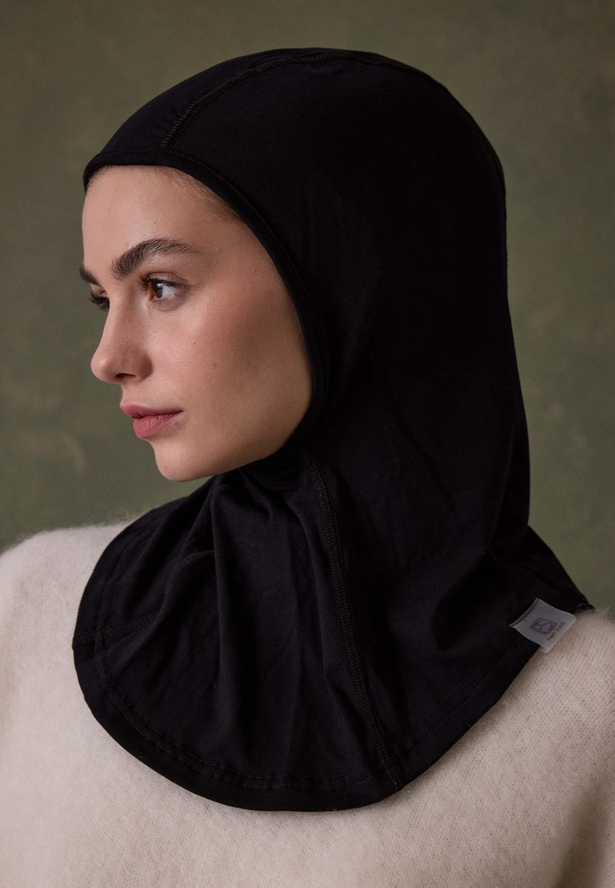 Back view of Black Sporty Bonnet displaying full coverage design